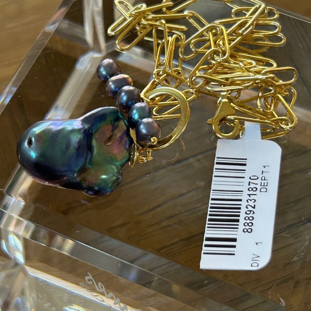 Rarities Carol Brodie 201/4" Gold Plated Pearl Toggle Drop Necklace BLACK nwt - Picture 11 of 14